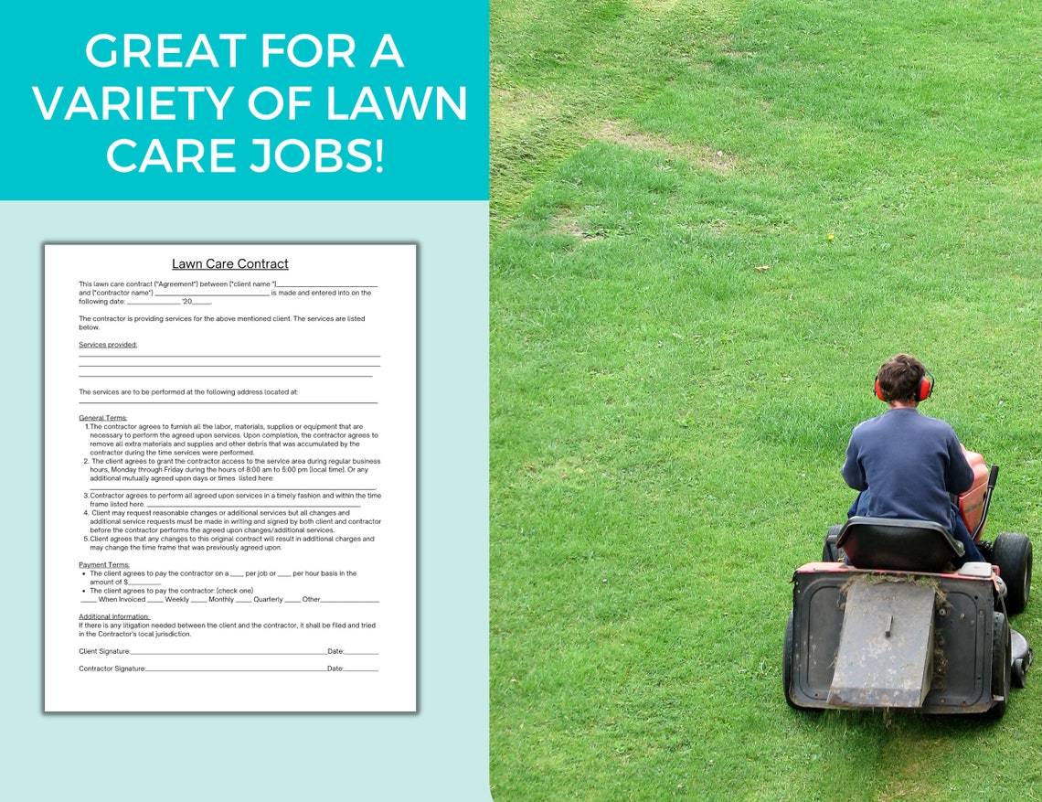 Simple Lawn Care Contract, Landscaping Business Contract, Basic Lawn