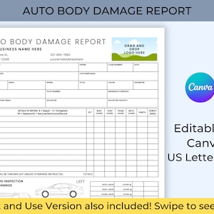 Auto Body Damage Report, Editable Estimation Template, Car Repair Quote Template, Auto Dealership, Auto Mechanic, Service Department Forms