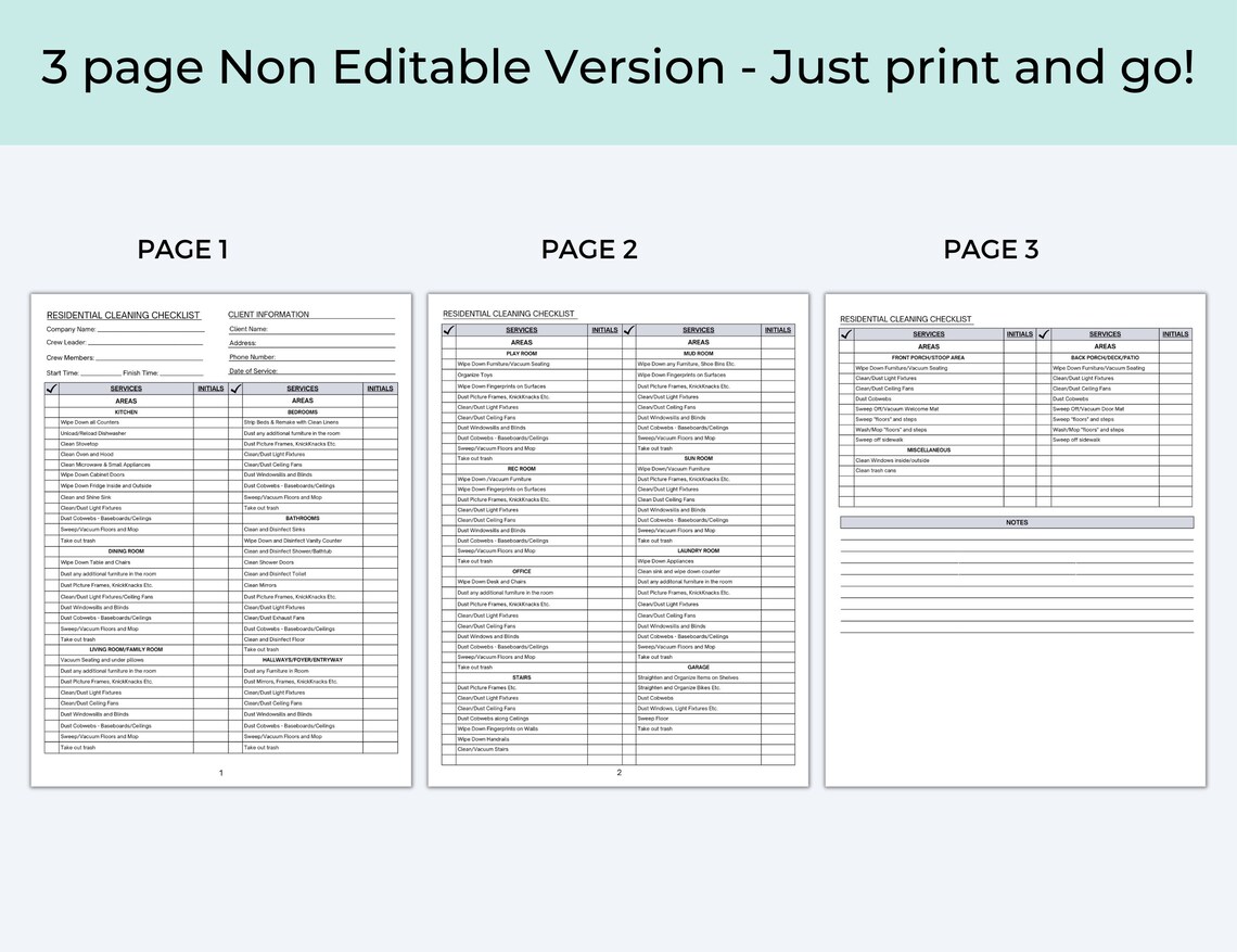 Cleaning Checklist, Cleaning Frequency Chart, Cleaning Schedule