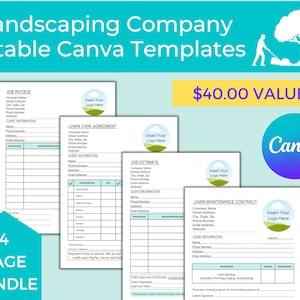 Lawn Maintenance Contract, Canva Editable Template, Small Business Job Estimate, Lawn Care Agreement, Job Invoice, Landscaping Company Forms