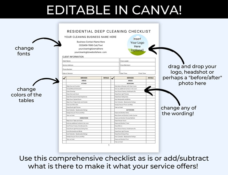 Residential Deep Cleaning Checklist, Cleaning Service, Cleaners