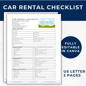 Rental Car Checklist, Vehicle Inspection Checklist, Automotive Lease, Editable Maintenance Record, Auto Mechanic, Service Department Form