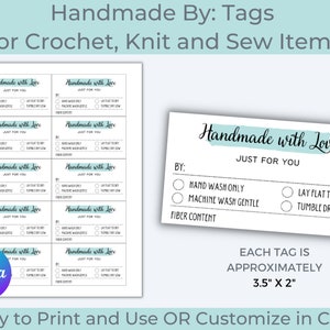 Printable Care Tag, Care Labels, Handmade for you, Washing Instructions, Editable Care Card, Crochet Tags, Care Instructions, Craft Tags