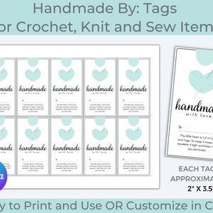 Printable Care Tag, Care Labels, Handmade for you, Washing Instructions, Editable Care Card, Crochet Tags, Care Instructions, Craft Tags