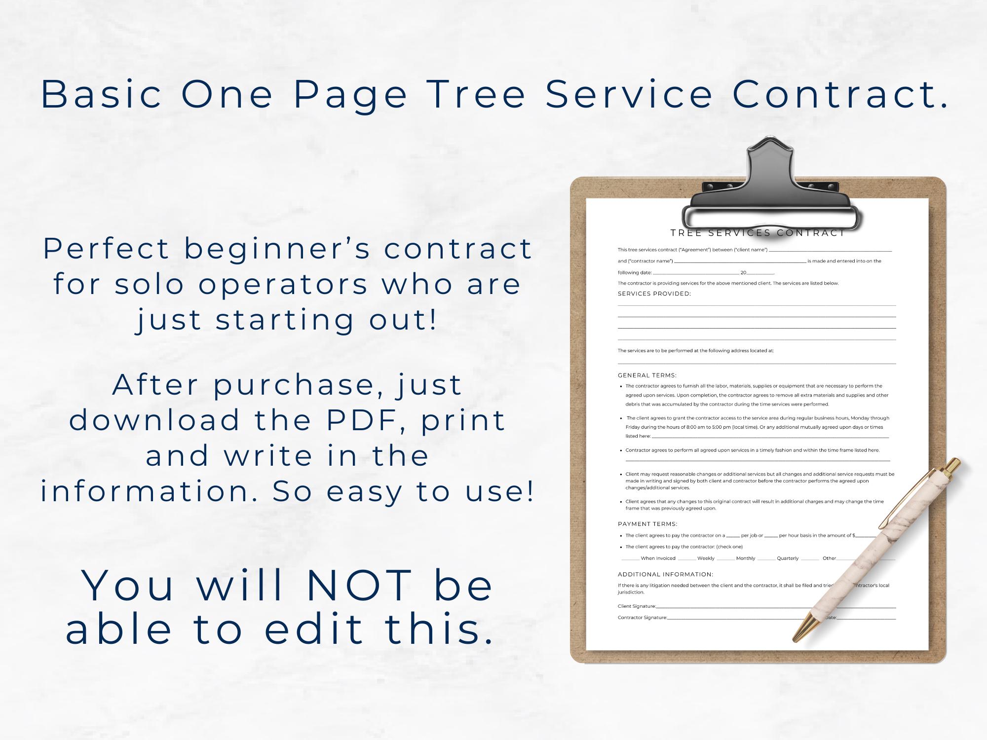 Simple Tree Service Contract, Tree Trimming Business Contract, Basic ...