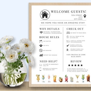 Printable Airbnb Template, Welcome Sign for Airbnb, Vacation Rental, Guest Info, Things to Know, House Rules, Wifi, VRBO, Cocktail Theme