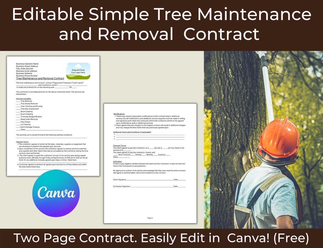 Tree Trimming Contract Template, Tree Removal Service Agreement, Canva