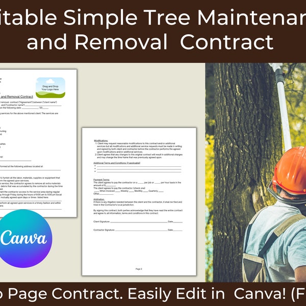 Tree Trimming Contract Template, Tree Removal Service Agreement, Canva Editable Tree Service Contract, Arborist Contract, Tree Maintenance