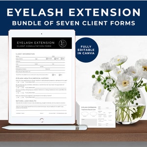 Lash Consultation Form, Eyelash Extension Consent Form Bundle, Lash Extension Client Intake Form, Treatment Record Card, Classic Black, EE01
