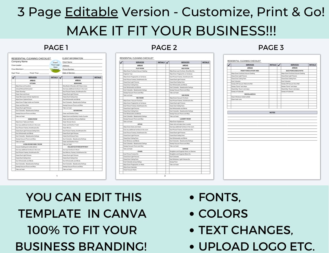 Cleaning Checklist, Cleaning Frequency Chart, Cleaning Schedule