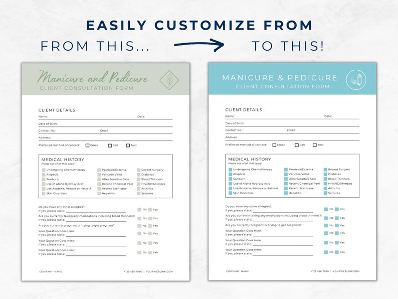 Nail Tech Client Consent Form, Nail Tech Client Consultation Form ...