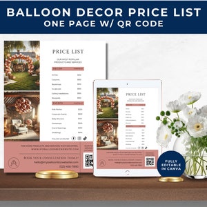 Balloon Business Price List Template, Balloon Decor Price List with QR Code, Pricing Sheet, Balloon Decor Prices, Balloon Artist Menu, BB01