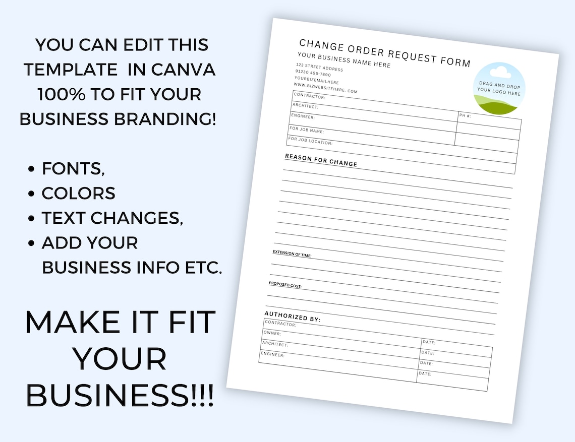 Change Order Request Form Template, Contractor, Construction, Builder ...
