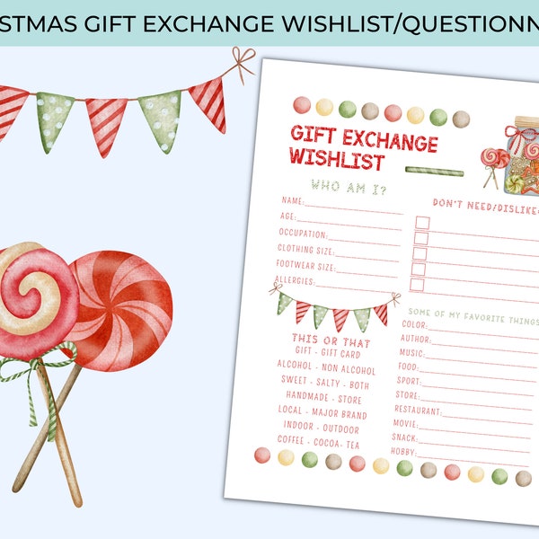 Printable Secret Santa Questionnaire, Office Party Gift Exchange, Christmas Wishlist, Christmas Gift Questionnaire, Coworker Gift Idea List