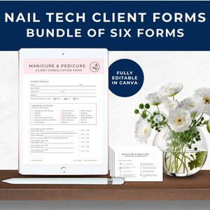 Nail Tech Client Consent Form, Nail Tech Client Consultation, Client Treatment Record, Client Intake Form, Weekly Planner, Blush Pink, NT01
