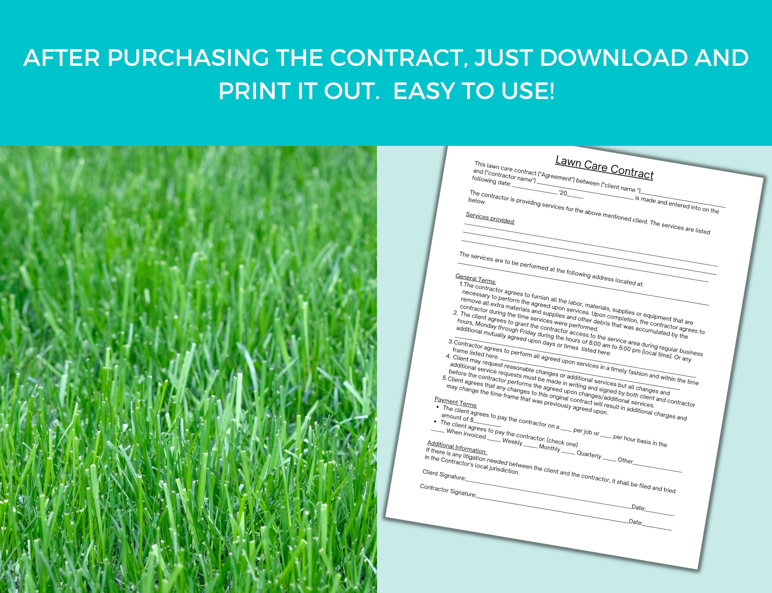 Simple Lawn Care Contract, Landscaping Business Contract, Basic Lawn ...