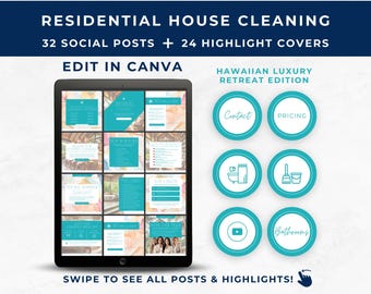Residential Cleaning Social Media Templates, Hawaiian Luxury Home Cleaning Service, Highlight Cover, Professional House Cleaning IG Strategy