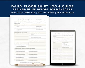 Daily Floor Shift Log for Personal Trainers, Fitness Staff Guide, Time Block Gym Floor Schedule, Employee Report, Staff Shift Report, PRT01