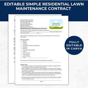 Residential Lawn Maintenance Contract, Editable Lawn Mowing Contract Template, Landscaping Contract, Lawn Care Service Agreement, LC01