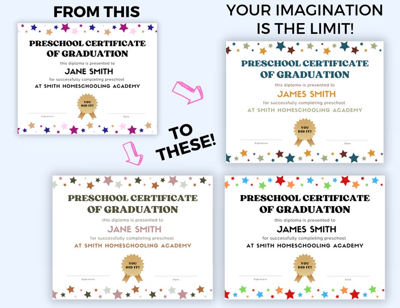 Printable Preschool Graduation Certificates, Homeschool Diploma ...