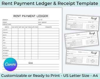 Printable Rent Payment Ledger, Monthly Rent Payment, Landlord Ledger, Easy to Use Rent Tracker, Rental Property Forms, Rent Receipt Template