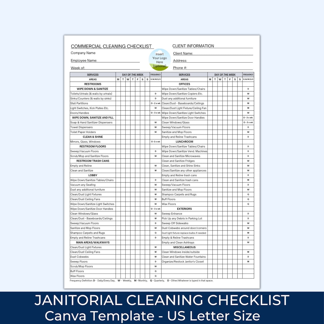 cleaning-checklist-template-janitorial-cleaning-business-commercial-cleaning-service-frequency-chart-janitor-schedule-janitorial-forms-etsy