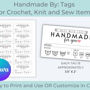 Printable Care Tag, Care Labels, Handmade for you, Washing Instructions, Editable Care Card, Crochet Tags, Care Instructions, Craft Tags