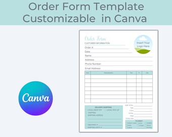 Order Form Template, Purchase Order Form, Order Form Editable, Canva Template, Order Form for Small Business, Printable Craft Order Form