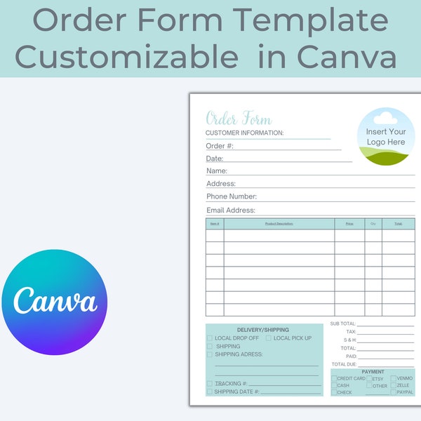 Order Form Template, Purchase Order Form, Order Form Editable, Canva Template, Order Form for Small Business, Printable Craft Order Form