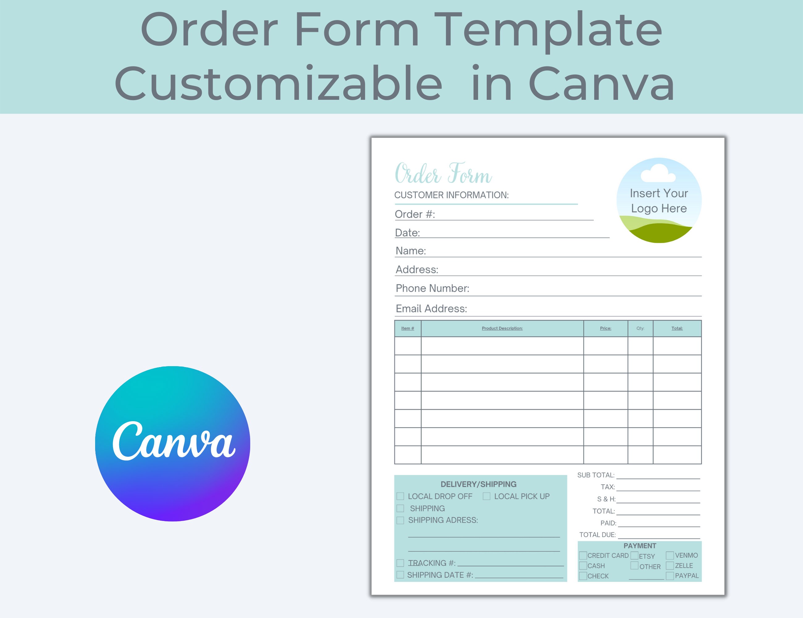 Order Form Template, Purchase Order Form, Order Form Editable, Canva ...