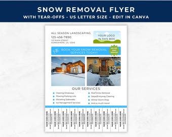 Snow Removal Flyer with Tear Offs, Winter Services Promotion, Snow Plowing Handout, Ice Management, Sidewalk Clearing, Snow Plow Business Ad