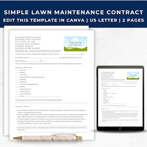 Residential Lawn Maintenance Contract, Editable Lawn Mowing Contract Template, Landscaping Contract, Lawn Care Service Agreement, LC01