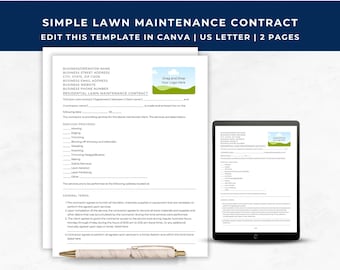 Residential Lawn Maintenance Contract, Editable Lawn Mowing Contract Template, Landscaping Contract, Lawn Care Service Agreement, LC01