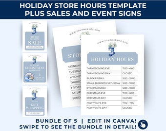 Christmas Business Hours, Holiday Store Hours Template, Christmas Store Hours Sign, Editable Informational Sign, In Store Workshop, HOL01