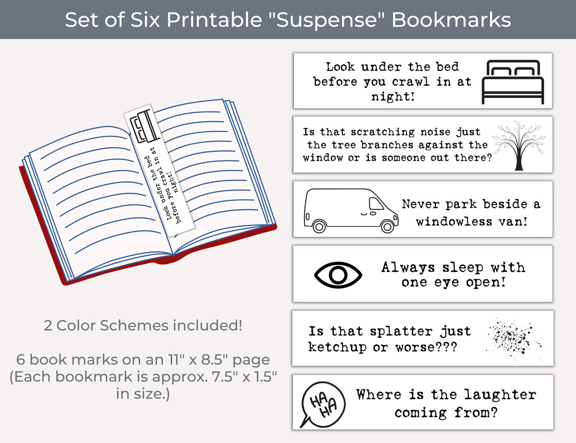 Printable Suspense Bookmarks Digital Download Funny Thriller | Etsy