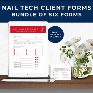 Nail Tech Client Consent Form, Nail Tech Client Consultation, Client Treatment Record, Client Intake Form, Weekly Planner, Classic Red, NT01