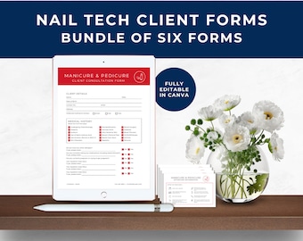 Nail Tech Client Consent Form, Nail Tech Client Consultation, Client Treatment Record, Client Intake Form, Weekly Planner, Classic Red, NT01