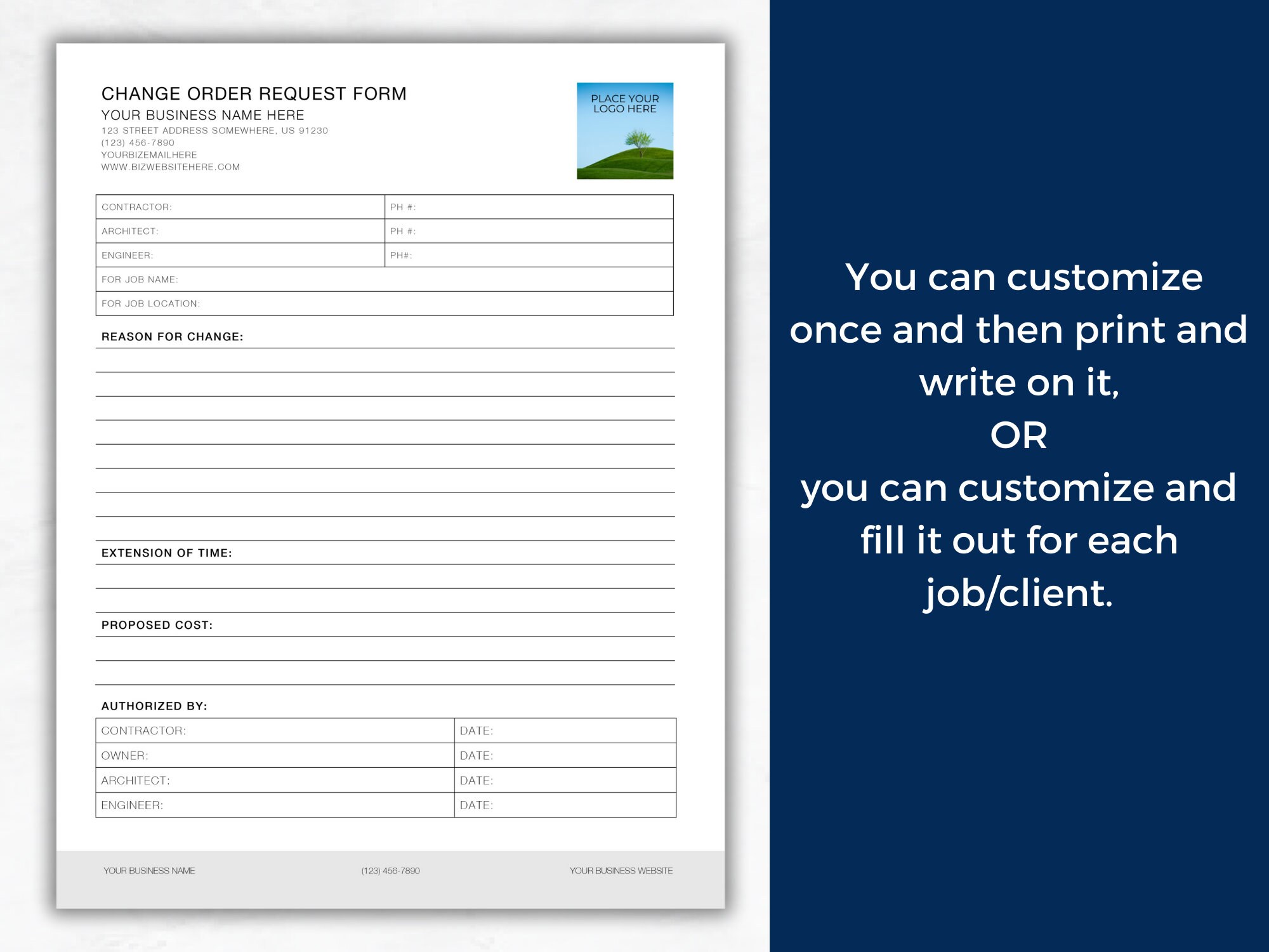 Change Order Request Form WORD Template, Contractor, Construction ...