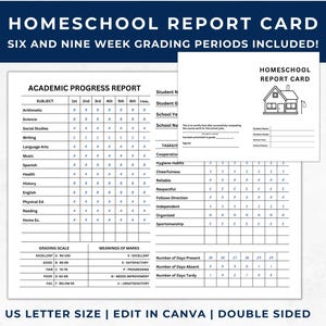 Homeschool Report Card, Printable Report Card, Editable Report Card Template, Homeschool Resource, Progress Report, Student Progress, PDF