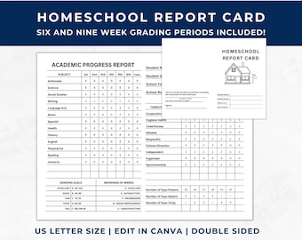 Homeschool Report Card, Printable Report Card, Editable Report Card Template, Homeschool Resource, Progress Report, Student Progress, PDF