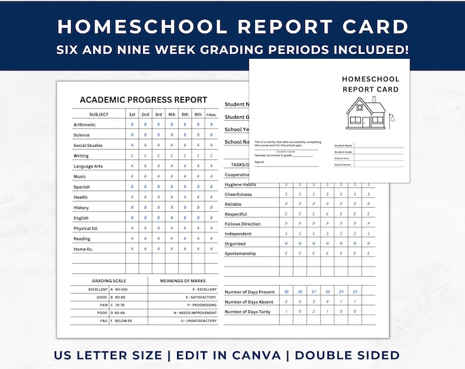 Homeschool Report Card, Printable Report Card, Editable Report Card ...