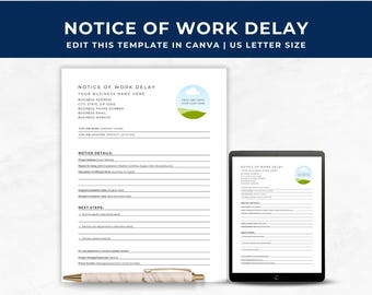 Work Delay Notice Template, Project Delay Letter, Job Completion Delay Notice, Contractor Worksite Delay, Construction Notice, Client Notice
