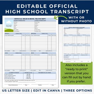 High School Transcript Template, Editable Official Homeschool Transcript, Transcript for College Application, Student Transcript Generator