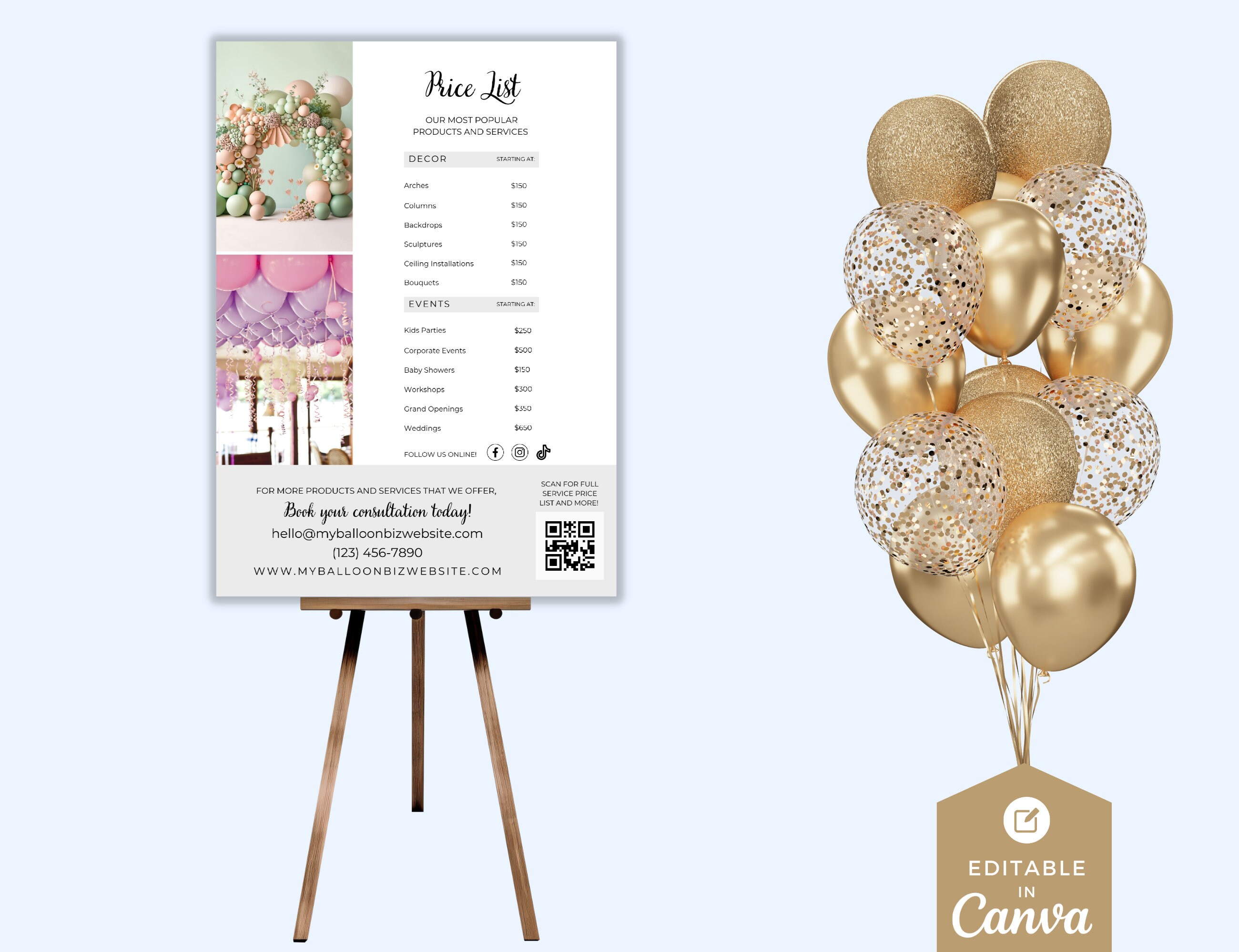 Balloon Decor Price List, Pricing Sheet, Rate Card, Flyer, Balloon