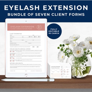 Eyelash Extension Consent Forms Bundle, Eyelash Extension Client Intake Form, Lash Consultation Form, Treatment Record Card, Rose Gold, EE01