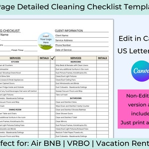 Airbnb Host Cleaning Checklist, Professional Cleaning Service, Editable Housekeeping Checklist, Vacation Rental Cleaning Template, VRBO Host