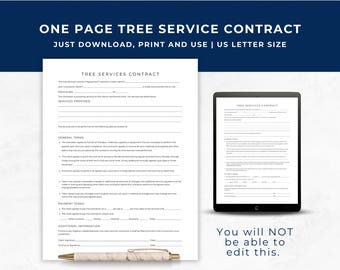 Simple Tree Service Contract, Tree Trimming Business Contract, Basic Tree Care Contract, Tree Maintenance Service Agreement, Printable, TS01
