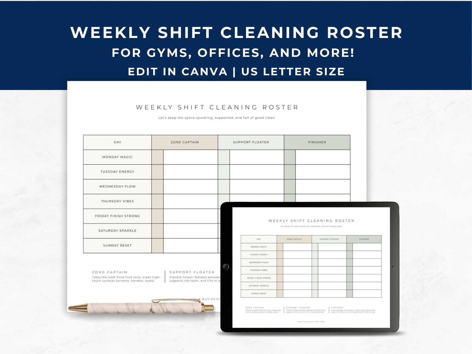 Staff Cleaning Rotation Chart, Cleaning Schedule for Business, Weekly ...