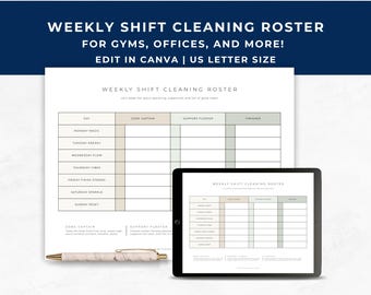 Staff Cleaning Rotation Chart, Cleaning Schedule for Business, Weekly Shift Cleaning Roster, Employee Chore Chart, Workplace Checklist, CB01