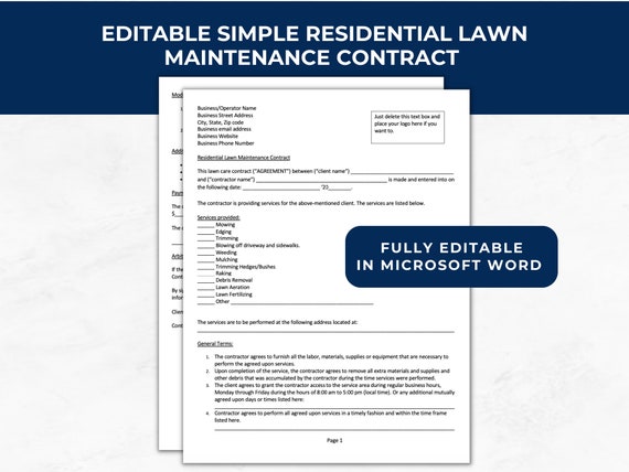 Landscape Contract, Residential Lawn Maintenance, Lawn Mowing, Yard Work, Landscaping Contract Template, Lawn Care Service Agreement, LC01